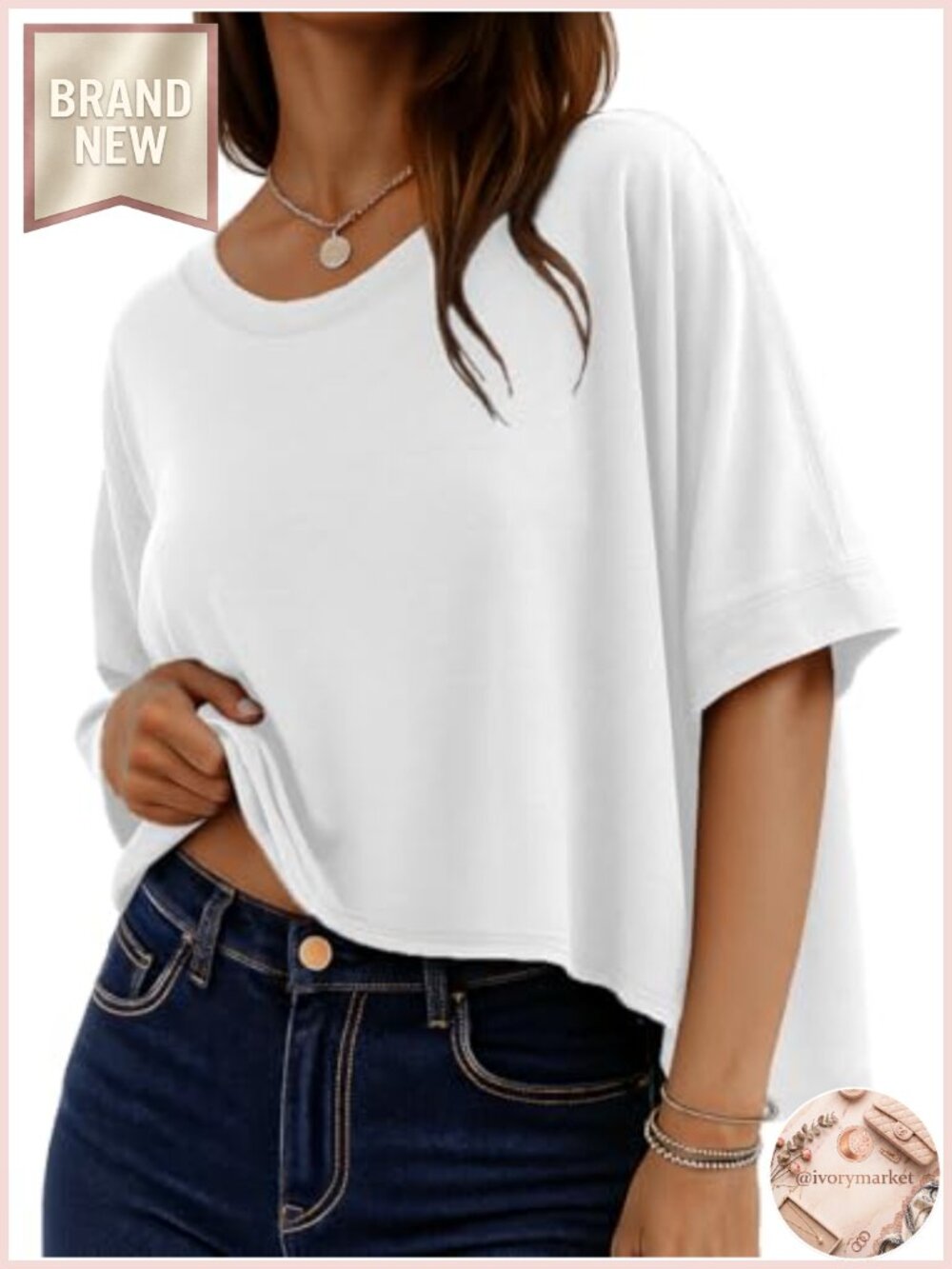 Oversized Crop Tee for Women Flowy Half Sleeve Summer Graphic Casual T Shirt